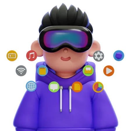 Niño con gafas de realidad virtual  3D Icon