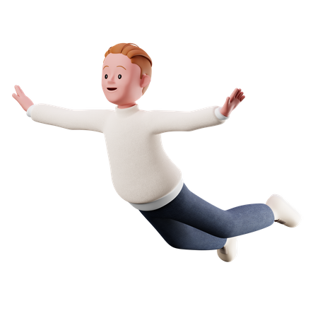 Niño joven, con, vuelo, postura  3D Illustration