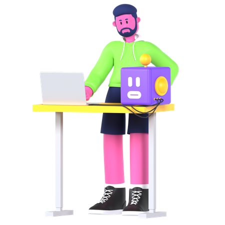 Niño con robot ai  3D Icon