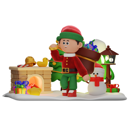 Niño con saco de regalos  3D Icon