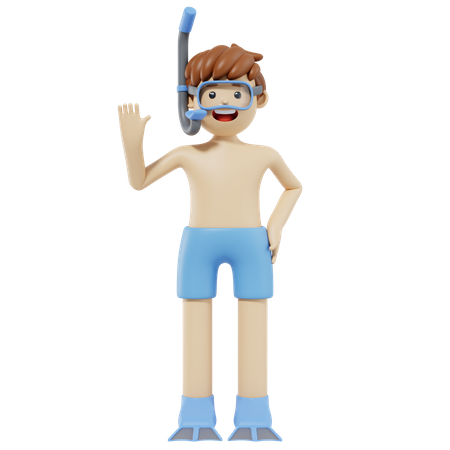 Niño usando snorkel  3D Illustration