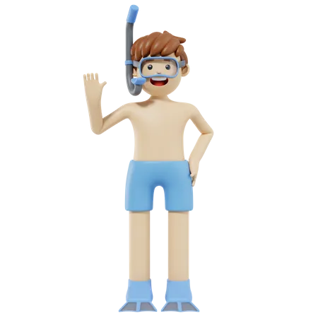 Niño usando snorkel  3D Illustration