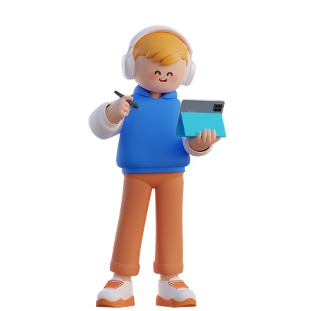 Niño con su ipad  3D Icon