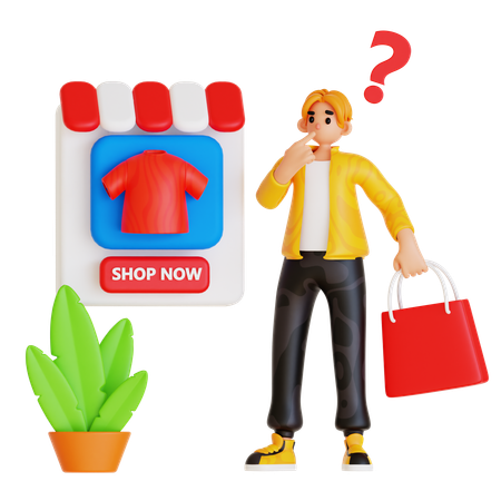 Niño confundido por las compras en línea  3D Illustration