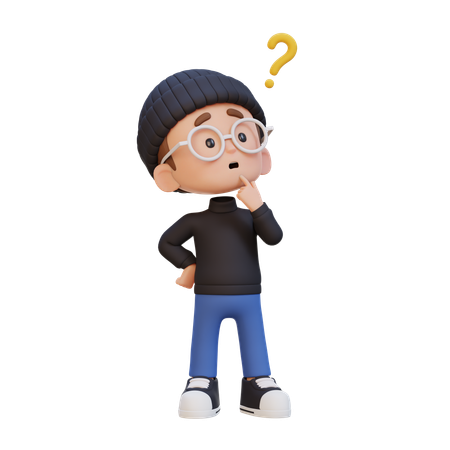 Niño confundido y con pose de pensamiento  3D Icon