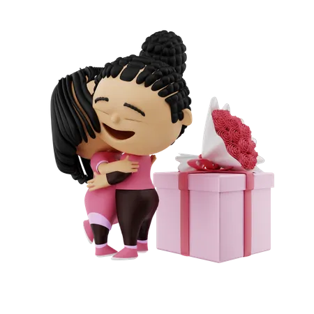 Niño dando regalo de San Valentín a su novia  3D Illustration