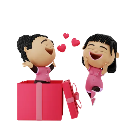Niño dando sorpresa de San Valentín  3D Illustration