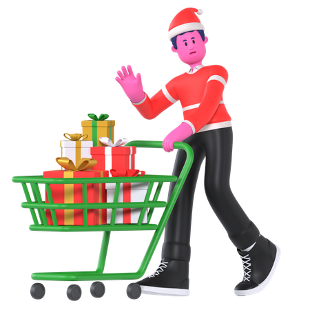 Niño De Navidad Haciendo Compras Navideñas  3D Illustration