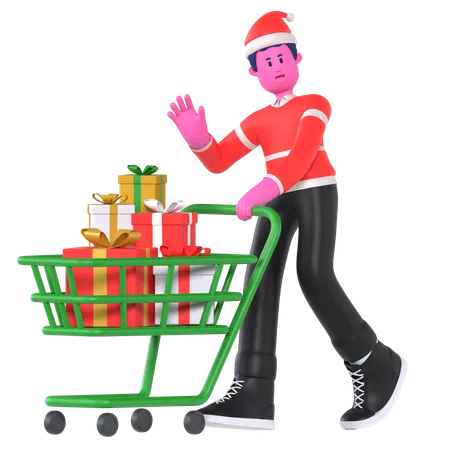 Niño De Navidad Haciendo Compras Navideñas  3D Illustration