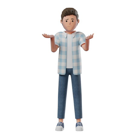 Niño de pie confundido (encogimiento de hombros)  3D Illustration