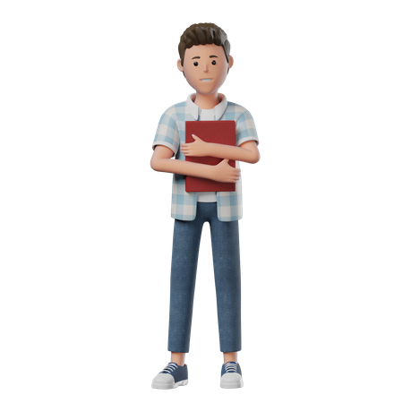Niño de pie feliz sosteniendo un libro  3D Illustration
