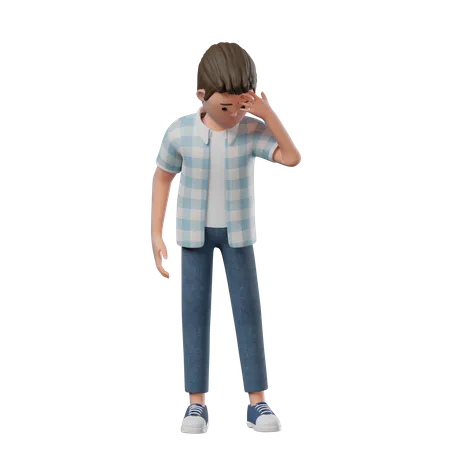Niño parado triste  3D Illustration