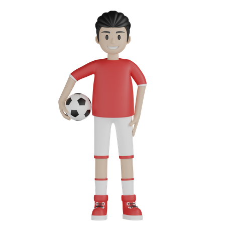 Chico deportivo de pie y sosteniendo fútbol  3D Illustration