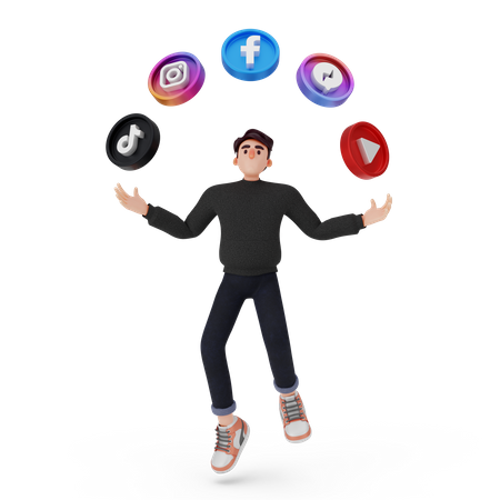Niño disfrutando con la aplicación de redes sociales  3D Icon