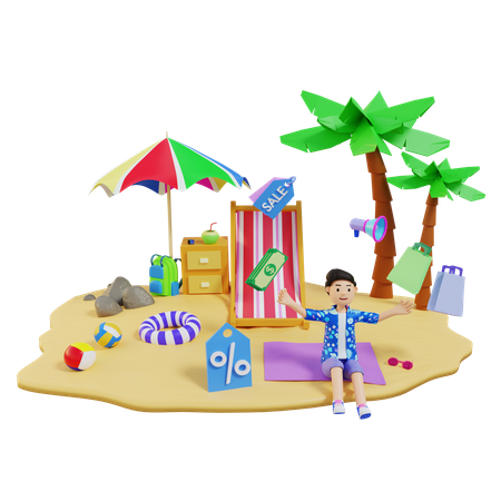 Niño disfrutando de las vacaciones de verano  3D Illustration