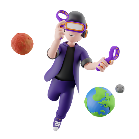Niño disfrutando del mundo virtual usando auriculares vr  3D Illustration