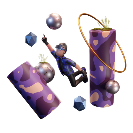 Niño en entorno espacial virtual.  3D Icon