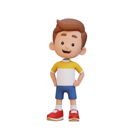 Niño en pose segura con la mano en la cadera  3D Icon