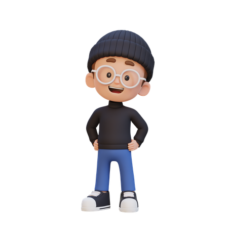 Niño en pose segura con la mano en la cadera  3D Icon