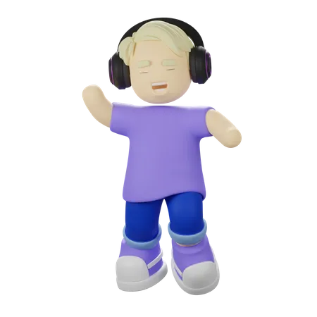 Niño escuchando canción  3D Illustration