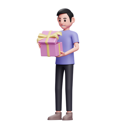 Niño está emocionado de abrir un regalo especial para San Valentín  3D Icon