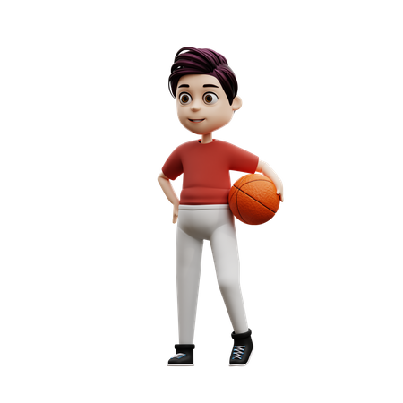 Niño estudiante jugando baloncesto  3D Illustration