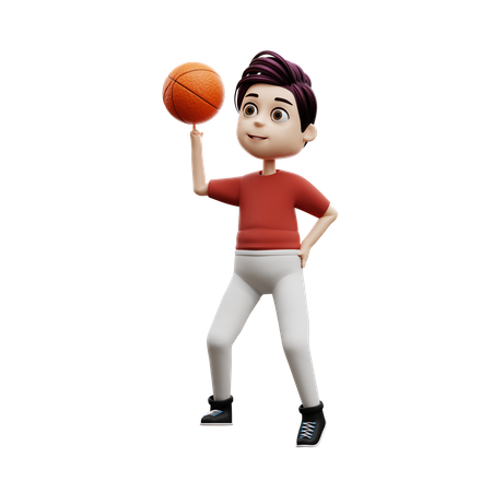 Niño estudiante jugando baloncesto  3D Illustration