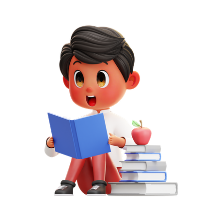 Niño, estudiante, libro de lectura  3D Illustration