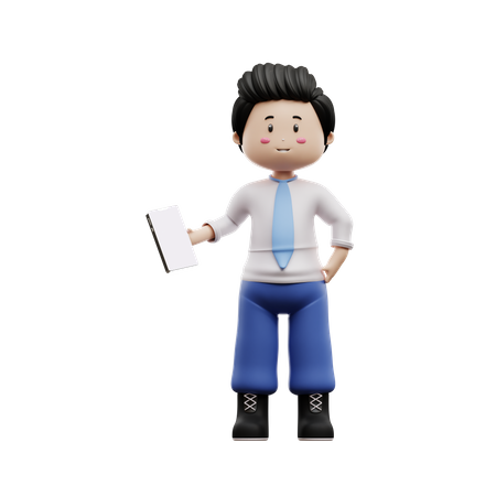 Niño, estudiante, tenencia, smartphone  3D Illustration