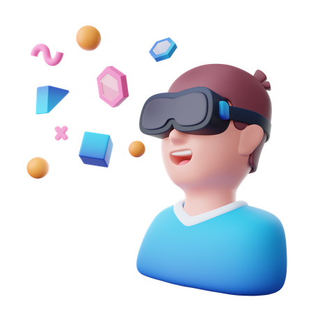 Niño experimentando meta mundo usando vr  3D Icon