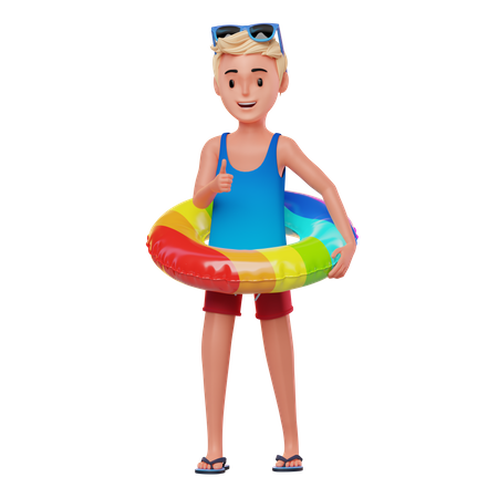 Niño feliz con anillo inflable  3D Illustration