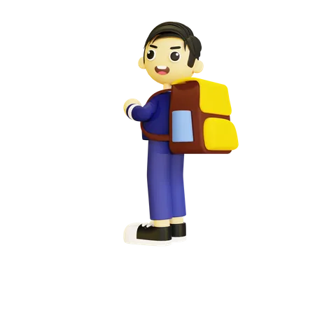 Estudiante niño feliz con mochila escolar  3D Illustration