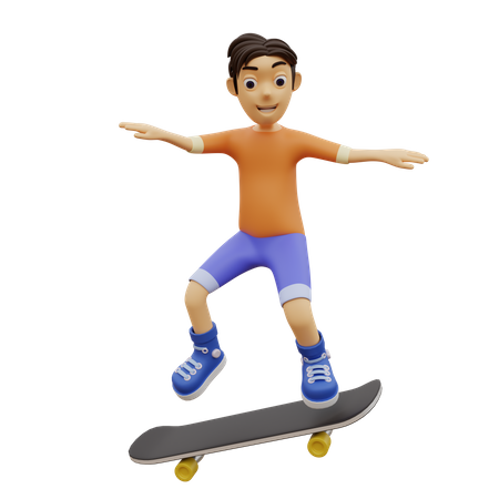 Niño feliz haciendo patinaje  3D Illustration