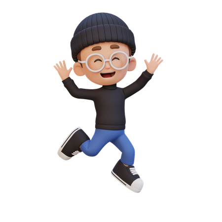 Niño feliz haciendo pose de salto  3D Icon