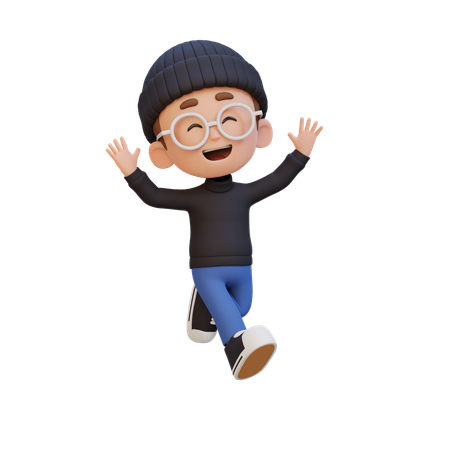 Niño feliz haciendo pose de salto  3D Icon