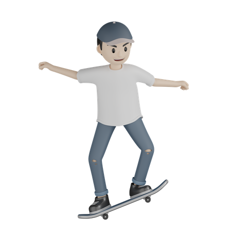 Niño feliz jugando patineta  3D Illustration