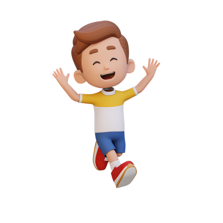 Niño feliz y dando pose de salto  3D Icon
