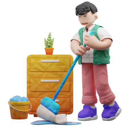Niño trapeando piso  3D Icon