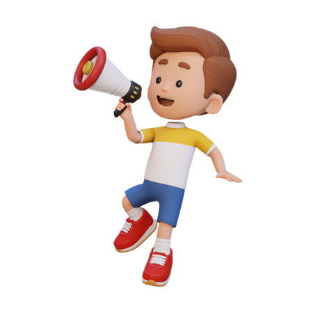 Niño gritando por megáfono y saltando  3D Icon