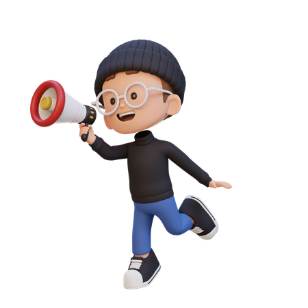 Niño gritando por megáfono y saltando  3D Icon
