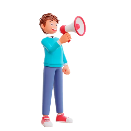Niño hablando por megáfono  3D Illustration