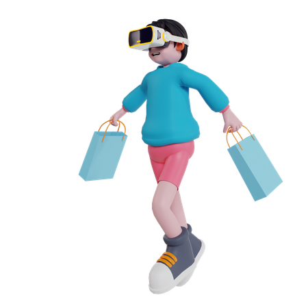 Niño haciendo compras virtuales usando gafas vr  3D Illustration