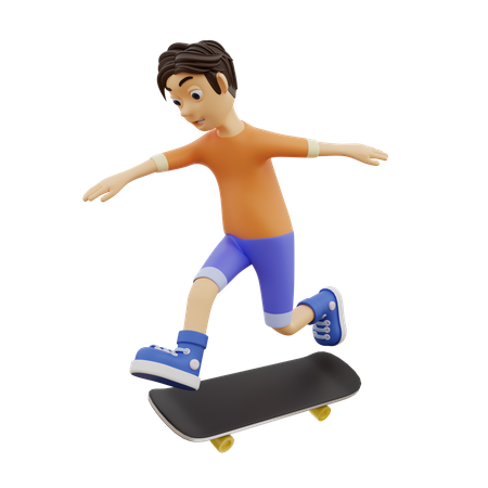 Niño haciendo patinaje en patineta  3D Illustration