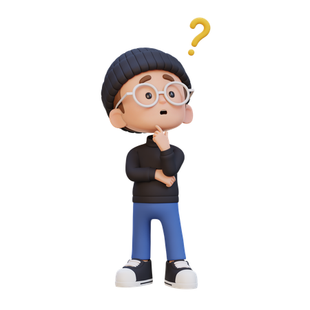 Niño haciendo pose de pensamiento  3D Icon