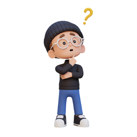 Niño haciendo pose de pensamiento  3D Icon