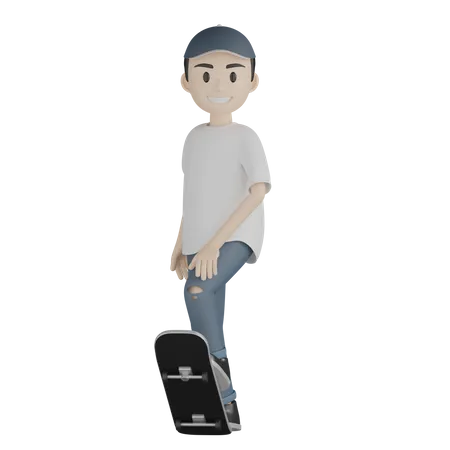 Niño haciendo skate  3D Illustration