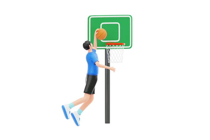 Niño jugando baloncesto  3D Illustration