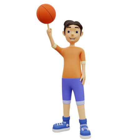 Niño jugando baloncesto con un dedo  3D Illustration