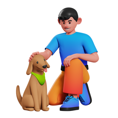 Niño jugando con perro mascota  3D Icon