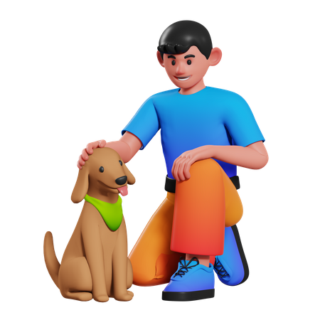 Niño jugando con perro mascota  3D Illustration
